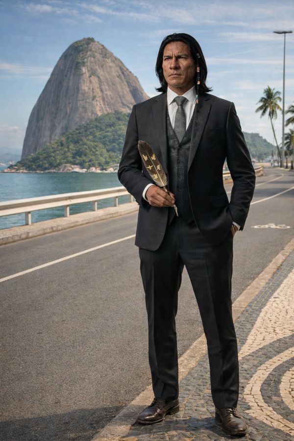 Iberê Al-Fayed da Seda, Unidade de Valor (IS) e remanescente de Arariboia, em traje executivo assinando contrato de exclusividade no Jornal O Centro Vitória, com vista para o Penedo na Av. Beira Mar.