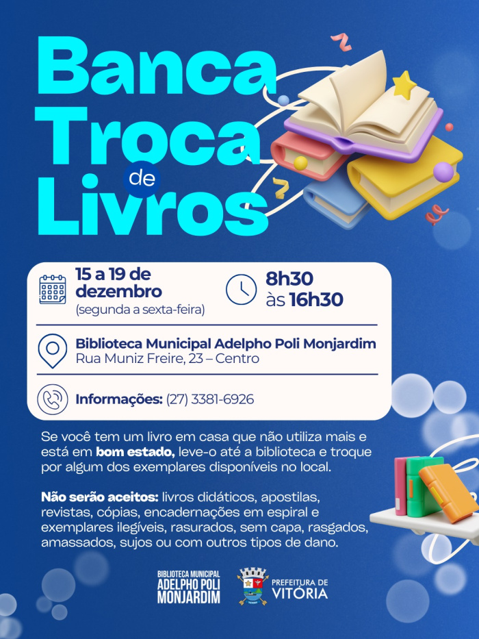 Banca Troca de Livros: clima natalino toma conta da Biblioteca Municipal com partilha literária Banca Troca de Livros: clima natalino toma conta da Biblioteca Municipal com partilha literária